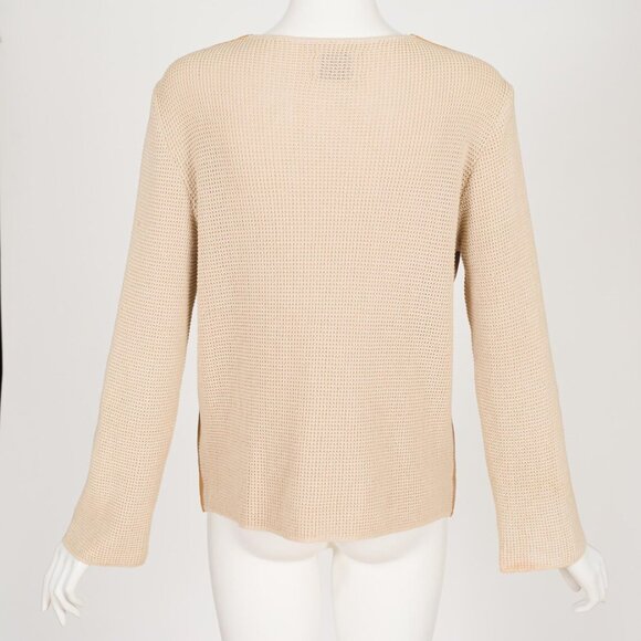 Gianfranco Ferré 1990s Vintage Beige Leather & Knit V-Neck Sweater Top - Picture 5 of 9